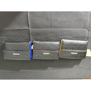 Set of 3 Disney Black Leather Embossed Mickey Mouse Wallets NOS Yellow Blue Red